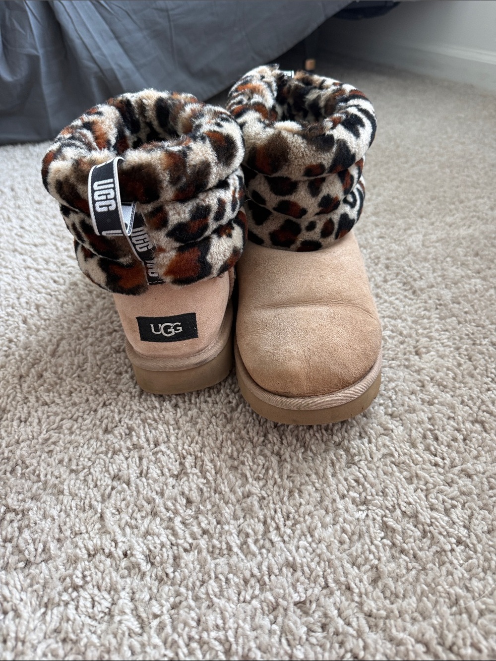 UGG Women’s Leopard Cuff Suede Boots in Chestnut
